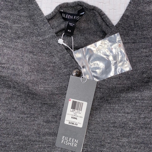 Eileen Fisher Gray (ASH) L/S V-NK Drape Cardi Sweater 100% Royal Alpaca XS NWT - Picture 8 of 12